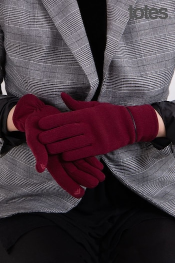 Totes Red Isotoner Ladies Thermal SmarTouch Gloves With Piping Detail (286921) | £16