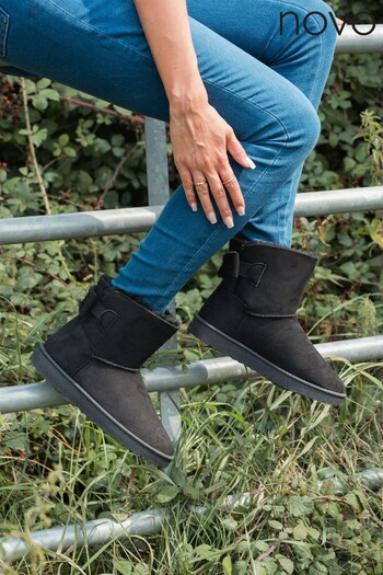 Novo Black Lorna Bow Detail Faux Fur Lined Flat Boots (286957) | £36