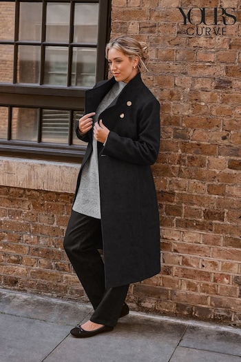Yours Curve Black Belted Military Coat (287809) | £75