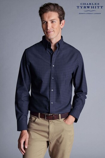 Charles Tyrwhitt Blue Check Brushed Cotton Twill Slim Fit Shirt (288219) | £65