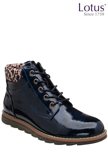 Lotus Navy Blue Patent Lace-Up Ankle Boots (288420) | £65