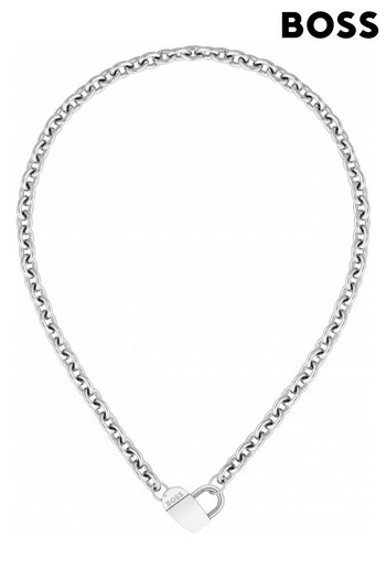 BOSS Silver Jewellery Ladies Dinya Stamped Monogram Heart Chain Necklace (288528) | £89