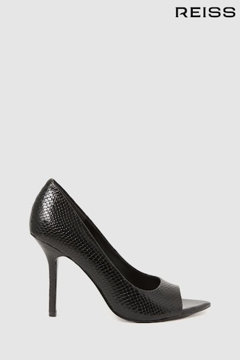 Reiss Black Isla Leather Peep Toe Court Shoes (288711) | £178