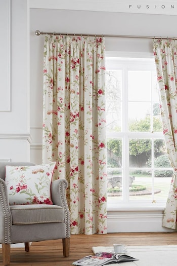 Fusion Red Jeannie Floral Lined Pencil Pleat Curtains (288813) | £22 - £65