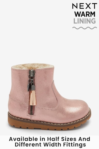 Rose Gold Pink Standard Fit (F) Warm Lined Tassel Detail Zip Boots (288846) | £28 - £32