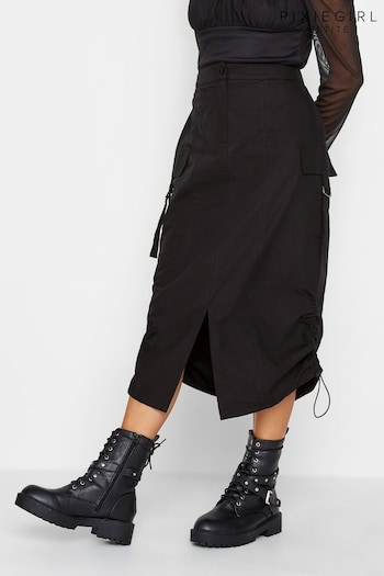 PixieGirl Petite Black Cargo Ruched Midi Skirt (289122) | £33