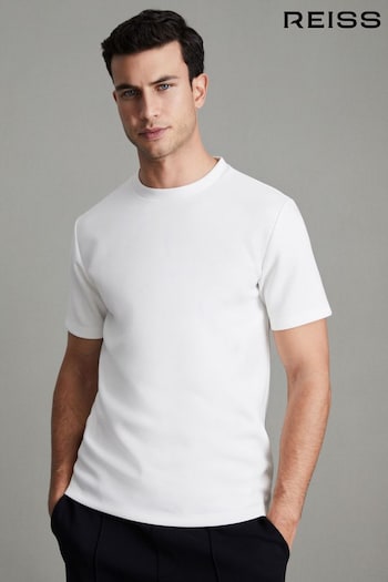 Reiss White Bradley Interlock Jersey Crew Neck T-Shirt (289171) | £68