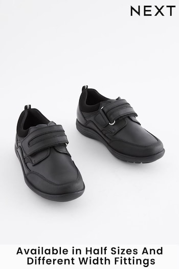 Black Extra Wide Fit (H) product Leather Single Strap Shoes (289348) | £28 - £46