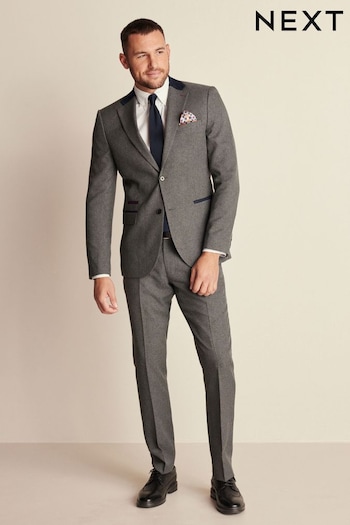 Grey Slim Fit Trimmed Texture Suit Jacket (289388) | £84