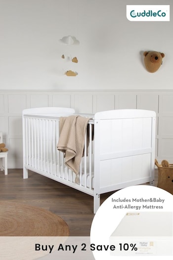 Cuddleco White Juliet Cot Bed with Mother & Baby Rose Gold Sprung Mattress (289633) | £299