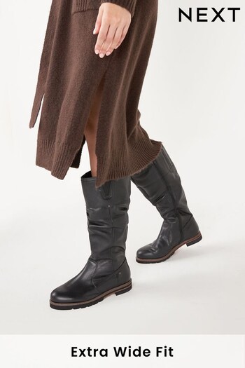 Black Extra Wide Fit Forever Comfort® Slouched Knee High Boots (289661) | £96