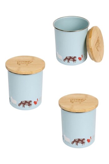 Dexam Set of 3 Blue Farmyard Tea, Coffee & Sugar Storage Jars (289773) | £49