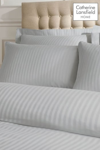 Catherine Lansfield Set of 2 Grey Satin Stripe Pillowcases (289893) | £16