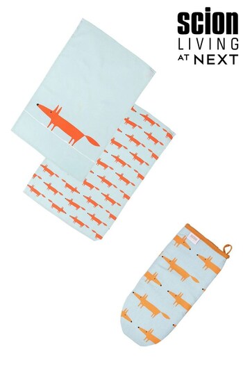 Scion Blue Mr Fox Cotton Gauntlet & Set of 2 Tea Towels (290466) | £35