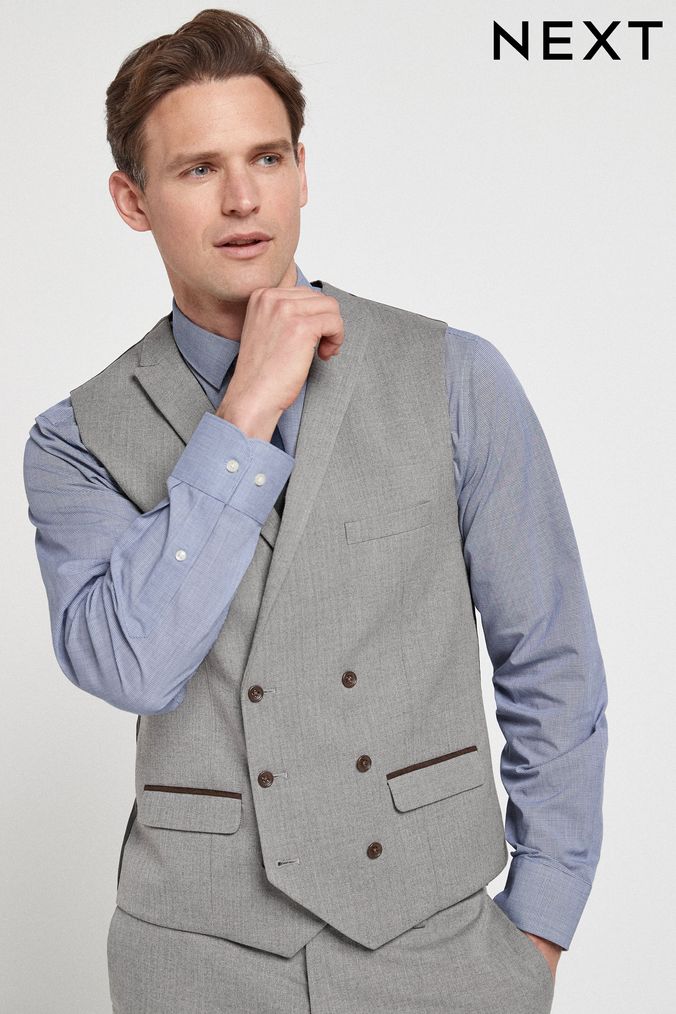 3 Piece Blue Slim Fit Suit with Grey Waistcoat to Hire  Rathbones Tailor