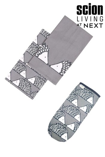 Scion Grey Spike Set of 2 Cotton Tea Towels & Gauntlet (290653) | £35