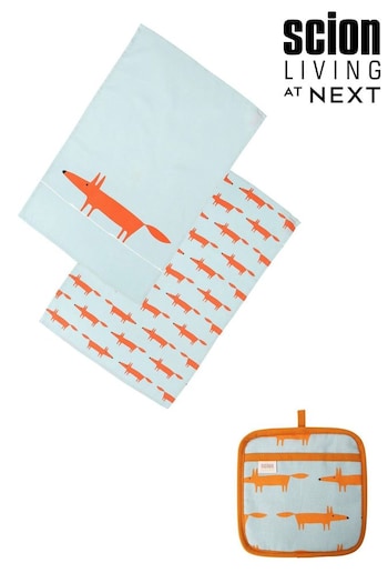 Scion Blue Mr Fox Pot Grab & Set of 2 Tea Towels (290812) | £30