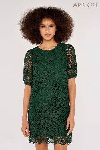 Apricot Green Geometric Lace Shift Dress (290992) | £35