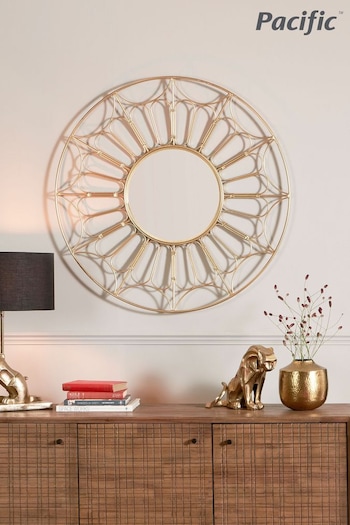 Pacific Gold Metal Frame Round Wall Mirror (291042) | £170