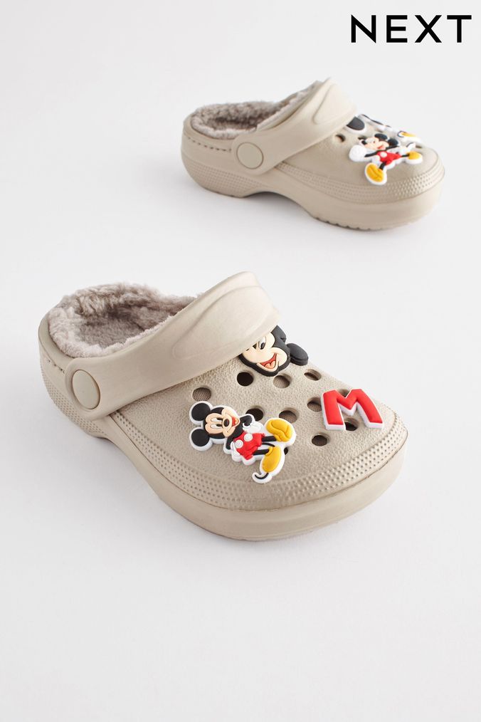 Mickey Mouse Stone Natural Warm Lined Clog Slippers (291076) | £15 - £18