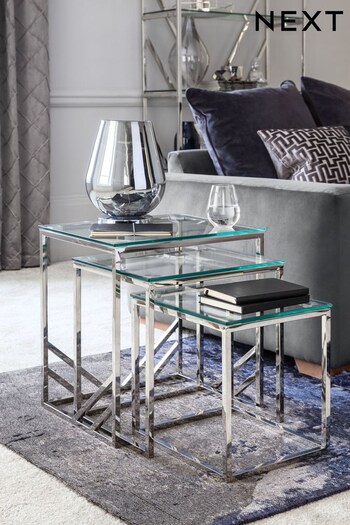 Chrome Cailin Glass Set of 3 Furniture in time for Christmas (291703) | £375