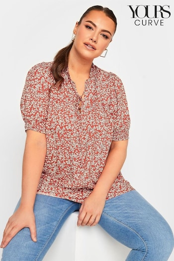 Yours Curve Red Floral Print Tie Neck Blouse (291843) | £25
