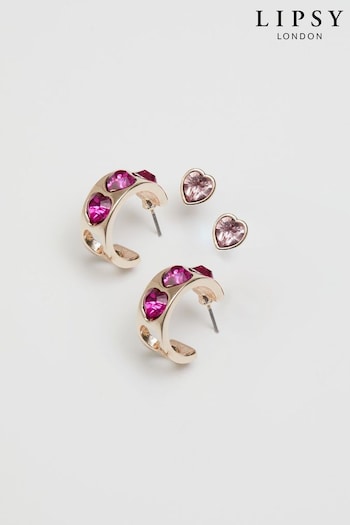 Lipsy Jewellery Gold Tone Heart Stud And Hoop Earrings - Pack of 2 (292202) | £18