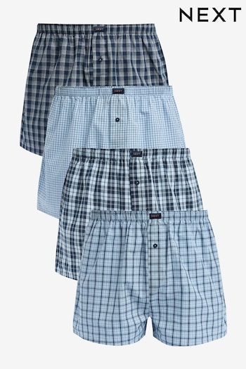 Mixed Blue Check 4 pack Woven Pure Cotton Boxers (292278) | £28