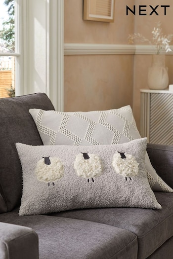 Grey 50 x 30cm Cosy Bouclé Textured Sheep Trio Cushion (292516) | £18