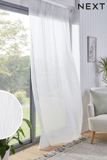 White Crinkle Slot Top Voile Unlined Sheer Panel Curtain (292767) | £26 - £34