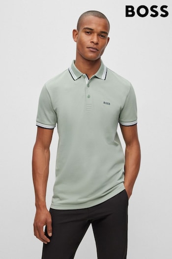 BOSS Sage Green/Grey Tipping Paddy Polo panelled Shirt (292924) | £89