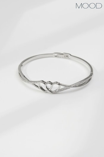 Mood Silver Tone Double Heart Bangle Bracelet (293138) | £40