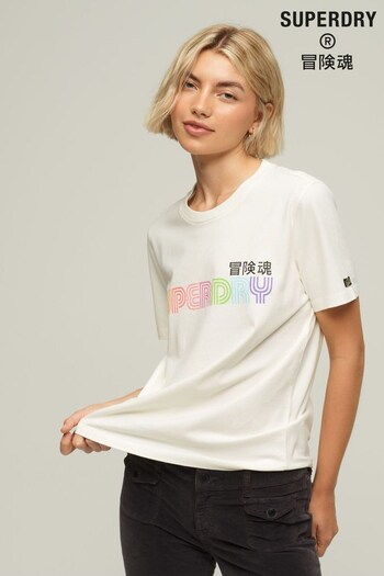 Superdry White Vintage Retro Rainbow Black T-Shirt (293332) | £27