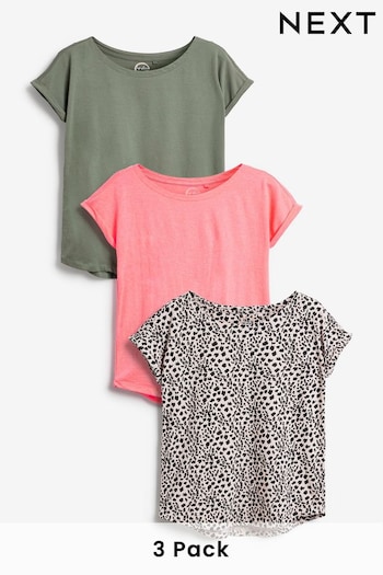 Khaki Green/Animal/Fluro Pink Cap Sleeve T-Shirts 3 Pack (293710) | £23