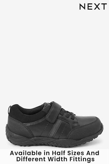 Black Extra Wide Fit (H) School Leather Elastic Lace womens Shoes (293813) | £28 - £36