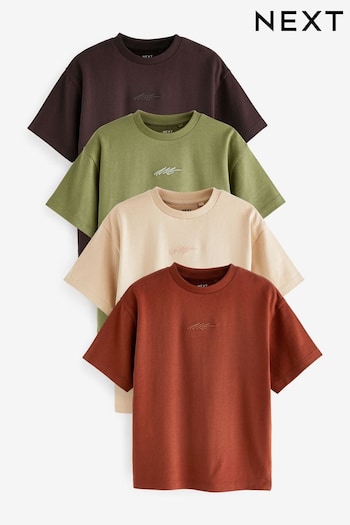 Khaki Green/Cement Brown Short Sleeve Relaxed Fit T-Shirts 4 Pack (3-16yrs) (293893) | £24 - £36