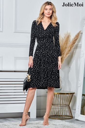 Jolie Moi Spot Long Sleeve Jersey Black Dress (293970) | £75