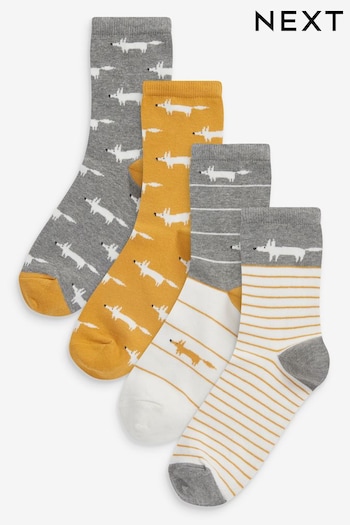 Ochre Yellow Scion At Atelier-lumieresShops Fox Patterned Ankle Socks 4 Pack (294143) | £12
