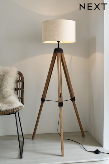 Brown Bronx Wood Tripod Floor Lamp (294364) | £130