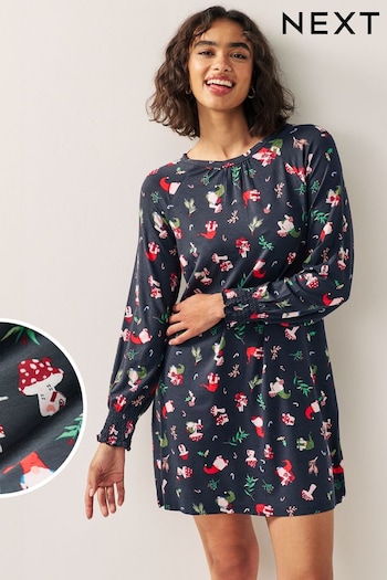 Navy Graphic Long Sleeve Novelty Christmas Swing basic Dress (294630) | £25