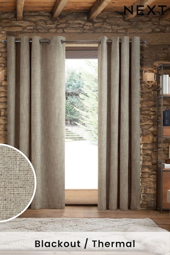 Grey Next Chunky Weave Blackout/Thermal Eyelet Curtains (294739) | £85 - £155