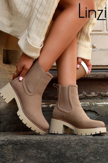 Linzi Mocha Brown Linzi Cream Esther Heeled Ankle Boots With Chunky Sole (294761) | £45