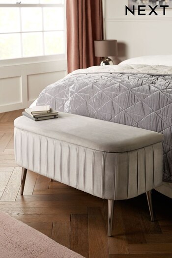 Opulent Velvet Light Grey Priya Upholstered Storage Ottoman Blanket Box (295261) | £225