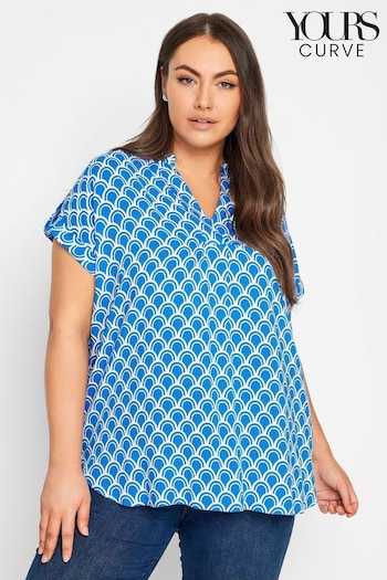 Yours Curve Blue Half Placket Tab Sleeve Blouse (295641) | £25