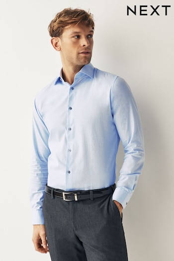 Light Blue Slim Fit Single Cuff Cotton Textured Shirt (296040) | £34