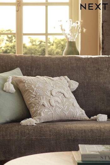 Natural 43 x 43cm Embroidered Floral Cushion (296255) | £30