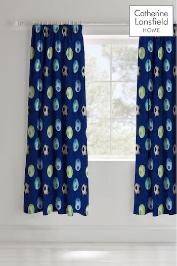 Catherine Lansfield Blue Football Pencil Pleat Curtains (296702) | £40