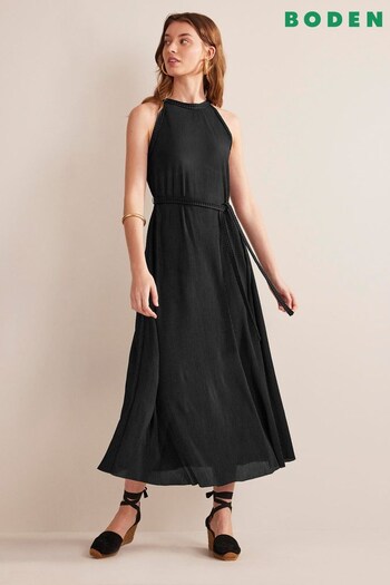 Boden Black Jersey Plissé Maxi Dress (296815) | £80
