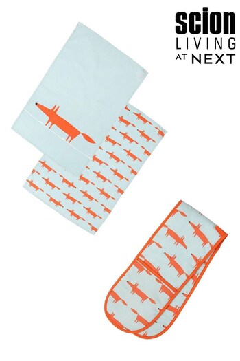 Scion Blue Mr Fox Double Oven Glove & Set of 2 Tea Towels (296849) | £42