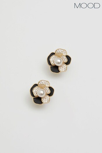 Mood Gold Tone Pearl Flower Stud Earrings (297191) | £25